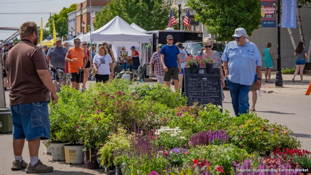 People looking at plants at Sturgeon Bay Farmers Market