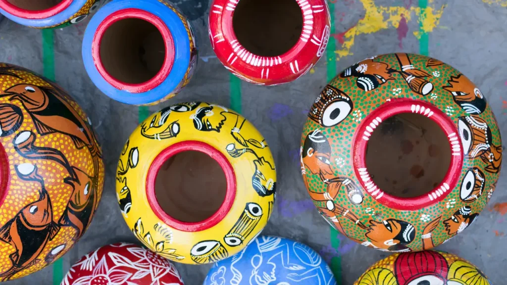 Colorful pottery shot from above
