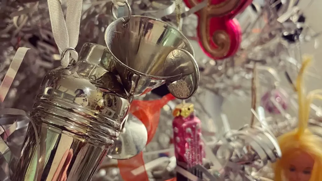 Close up of ornaments on Christmas Tree